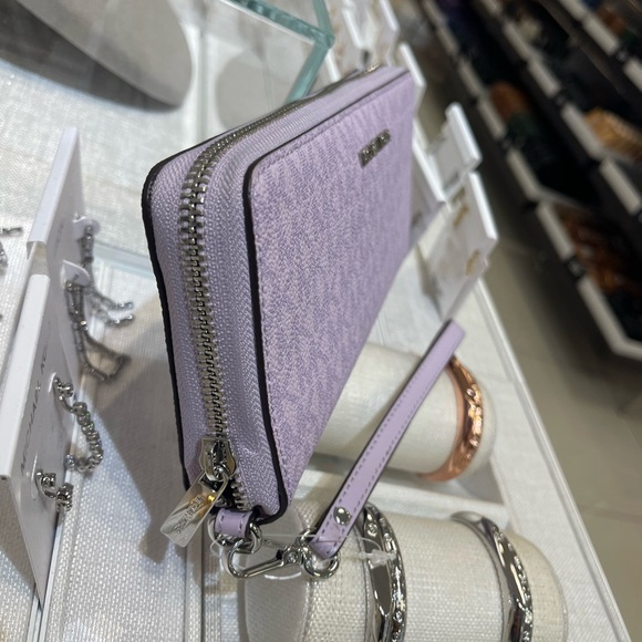 MICHAEL KORS Jet Set Large Signature Logo Continental Wallet Wristlet Lt Quartz - Picture 11 of 16